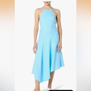 The Drop Chic Asymmetrical Light Blue Halter top Dress size XL Ciga linen maxi